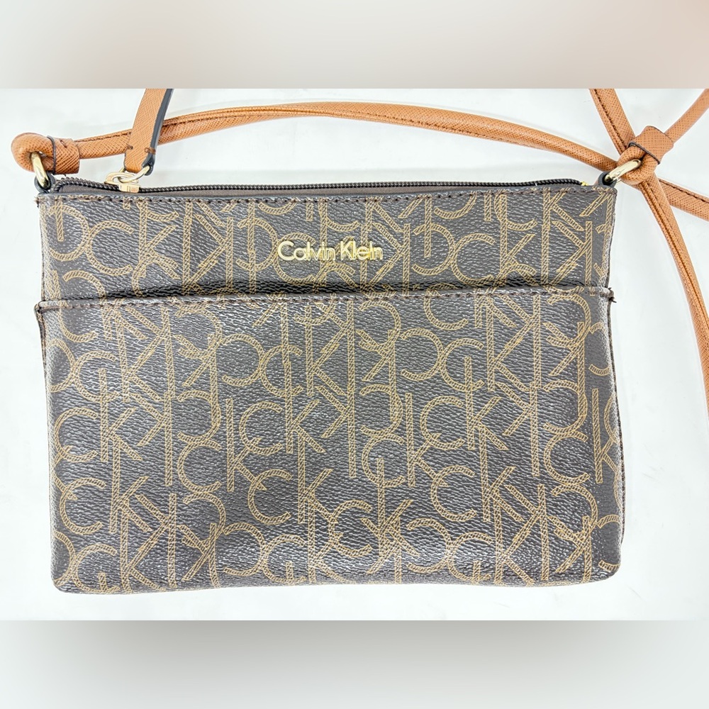 Calvin Klein Brown Logo Crossbody Bag CK Monogram Adjustable Strap